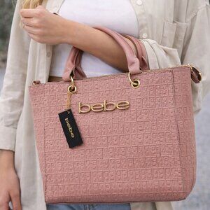 *NWT* BEBE Pink Embossed Logo‎ Tote Zip-Top Shoulder Bag